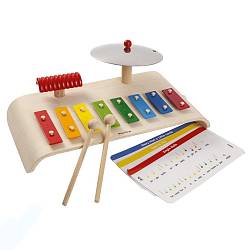 Музыкальный набор с ксилофоном, тарелкой и палочками (Plan Toys, 6422k) - миниатюра